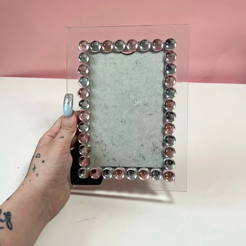Vintage Y2K 2000s mcbling pink and silver gemstone picture frame